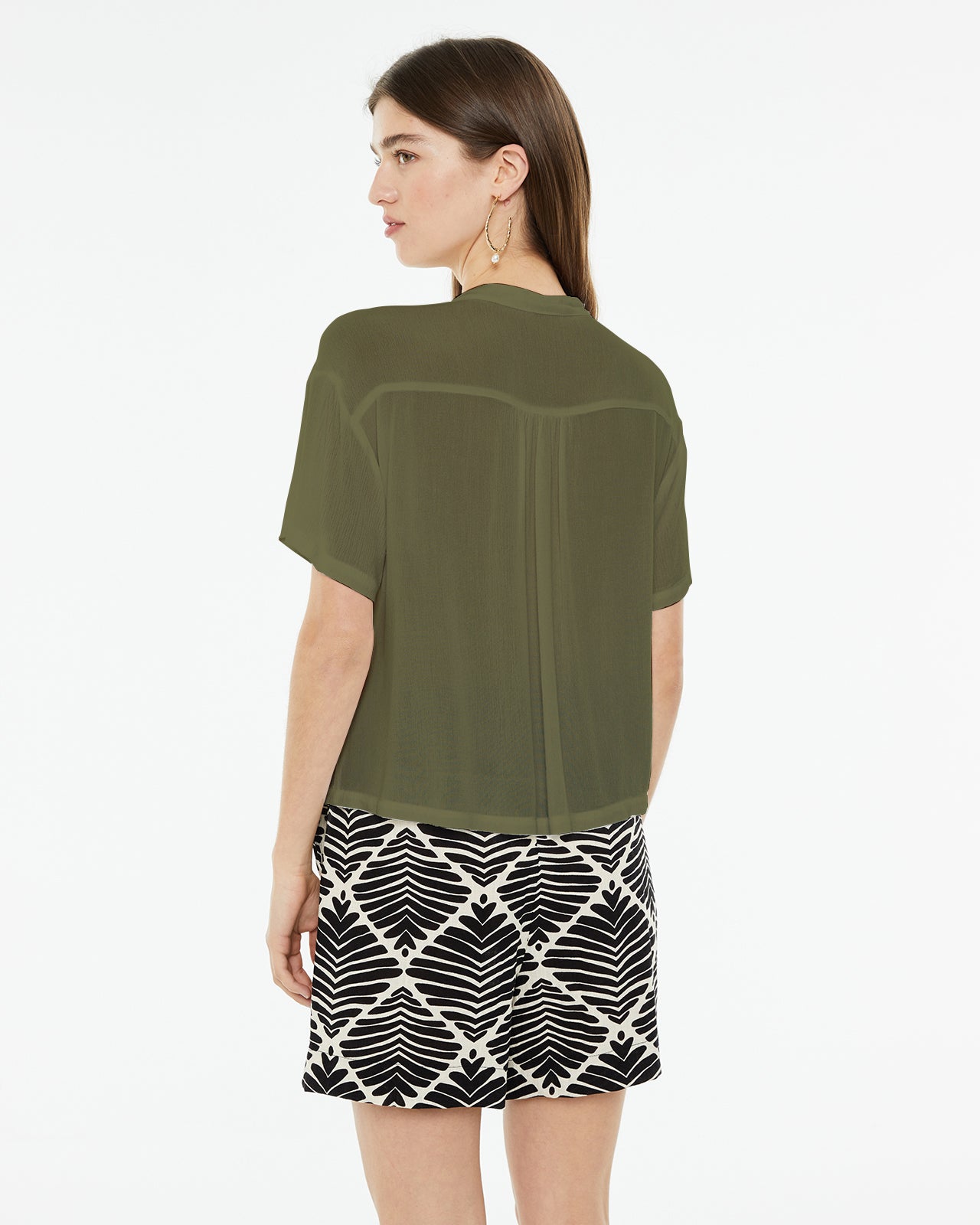 Camisa tejido bambula oversize de manga caída con cuello mao