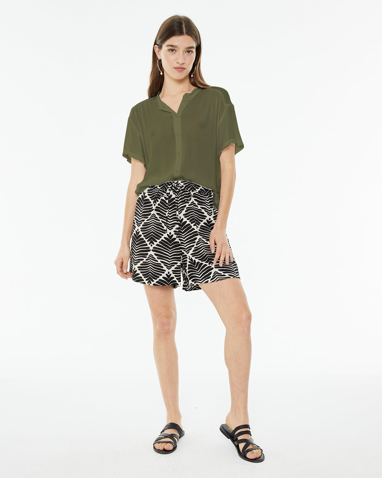 Camisa tejido bambula oversize de manga caída con cuello mao