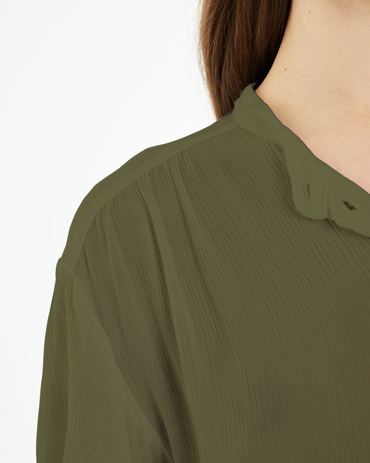 Camisa tejido bambula oversize de manga caída con cuello mao