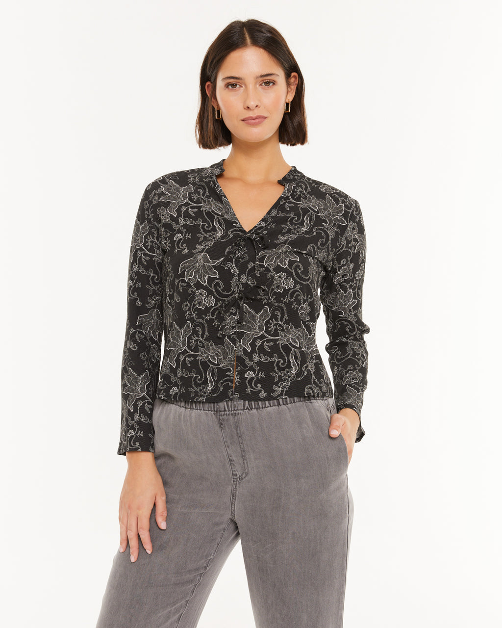 Camisa estampada cuello mao