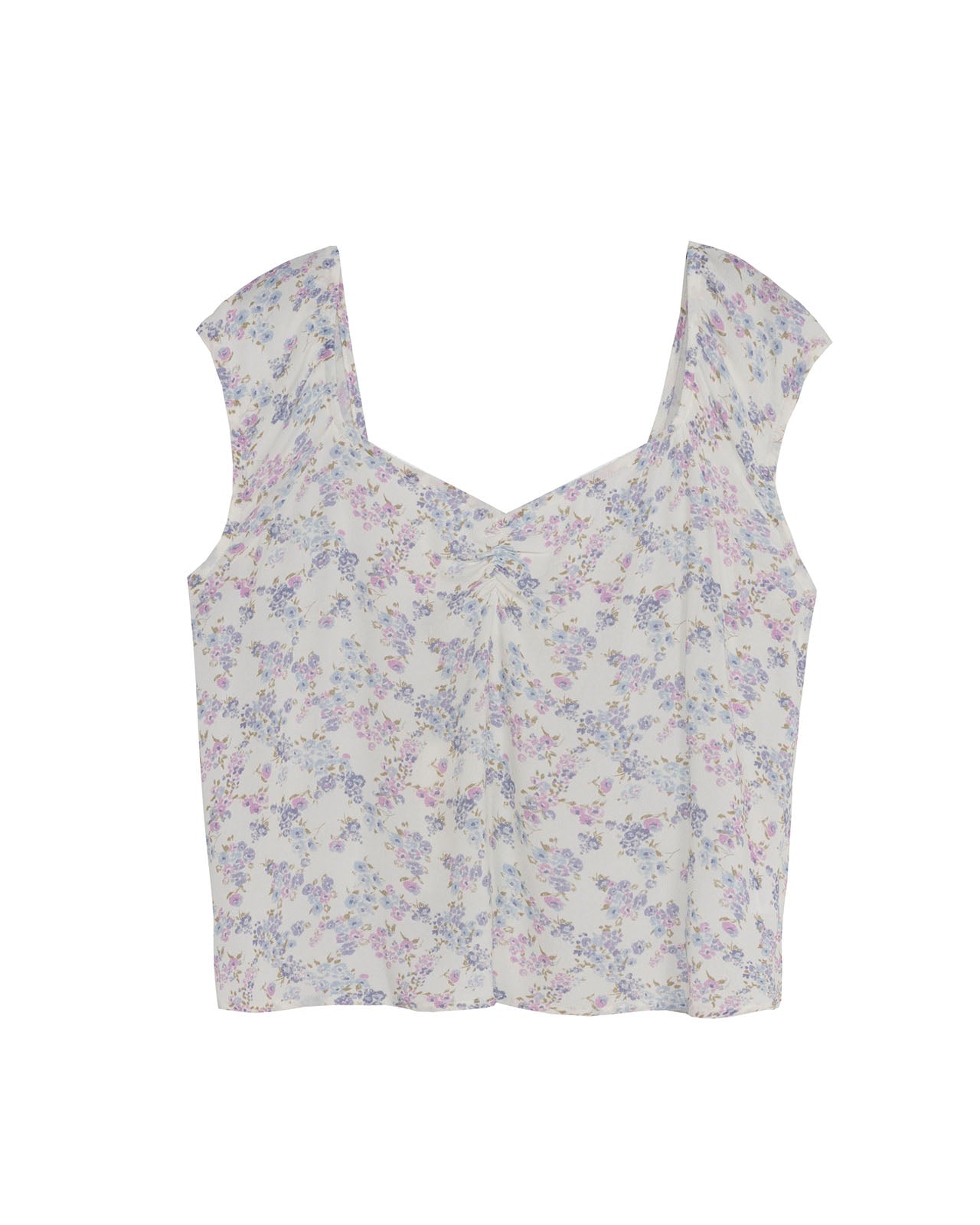 Top estampado floral con frunce en escote
